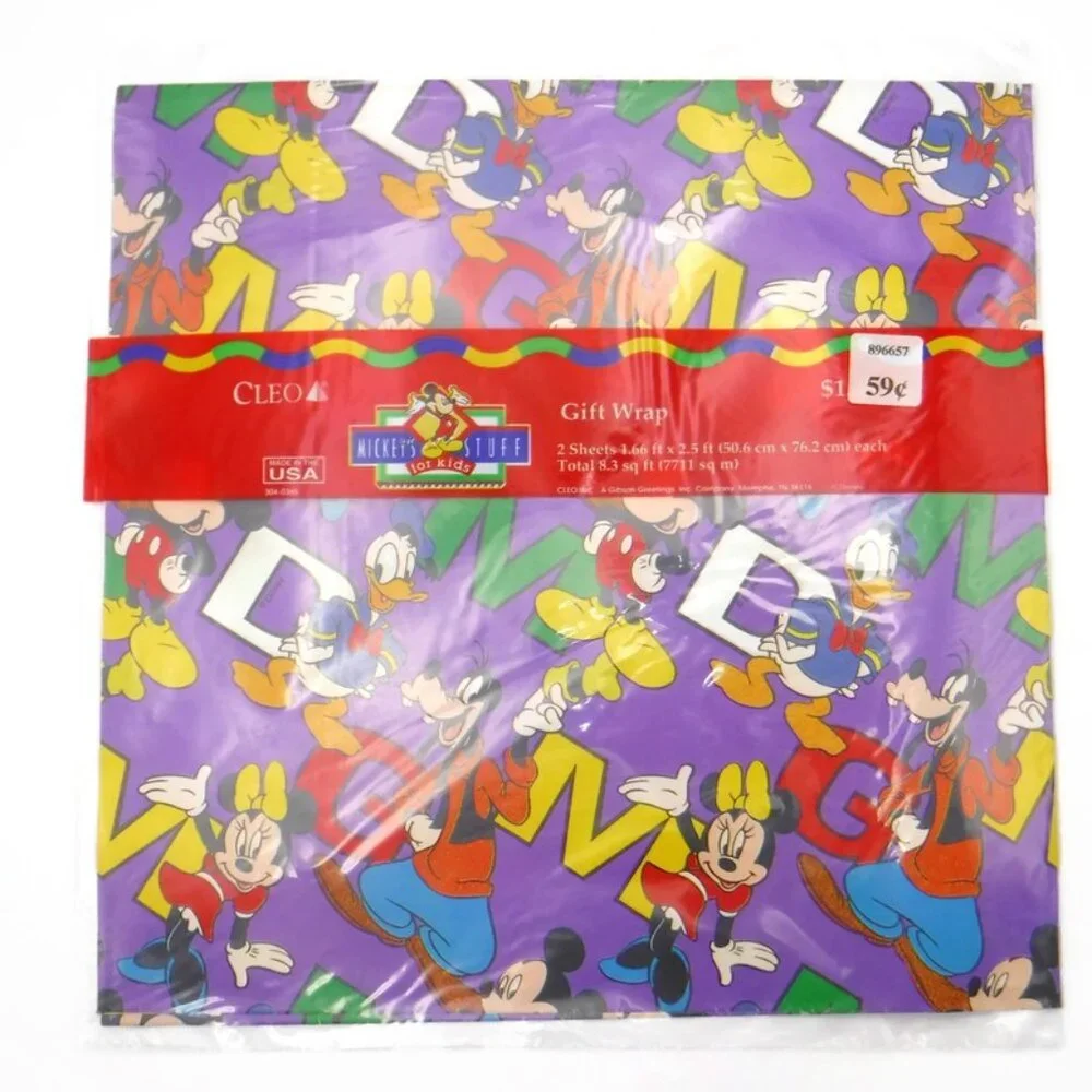 Vintage Disney Gift Wrap 3-Pack Mickey Donald Goofy Birthday CLEO